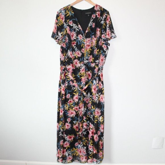 Lane Bryant Textured Floral Midi Maxi Maxi Dress Tie Belt Plus Size 26 H13023 - Picture 2 of 12